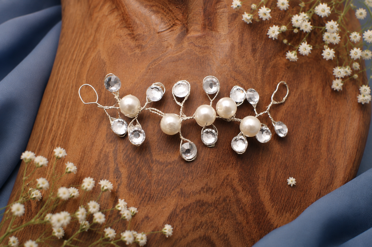 Pearl & Diamanté Wire Branch Hair Clips (Set of 2)