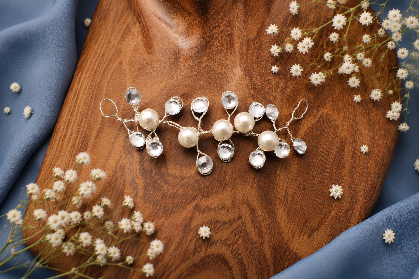Pearl & Diamanté Wire Branch Hair Clips (Set of 2)