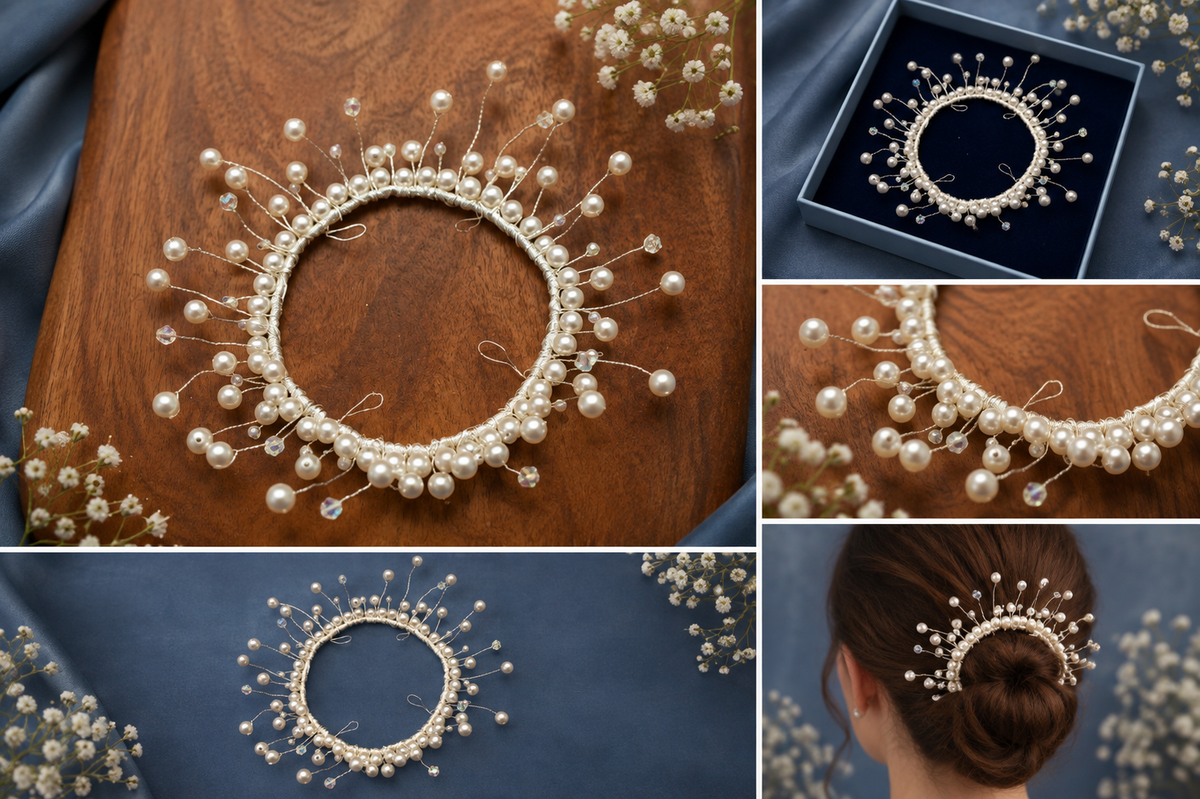 Handmade Pearl Spray Hair Bun Ring – Bridal Wedding Hair Accessory