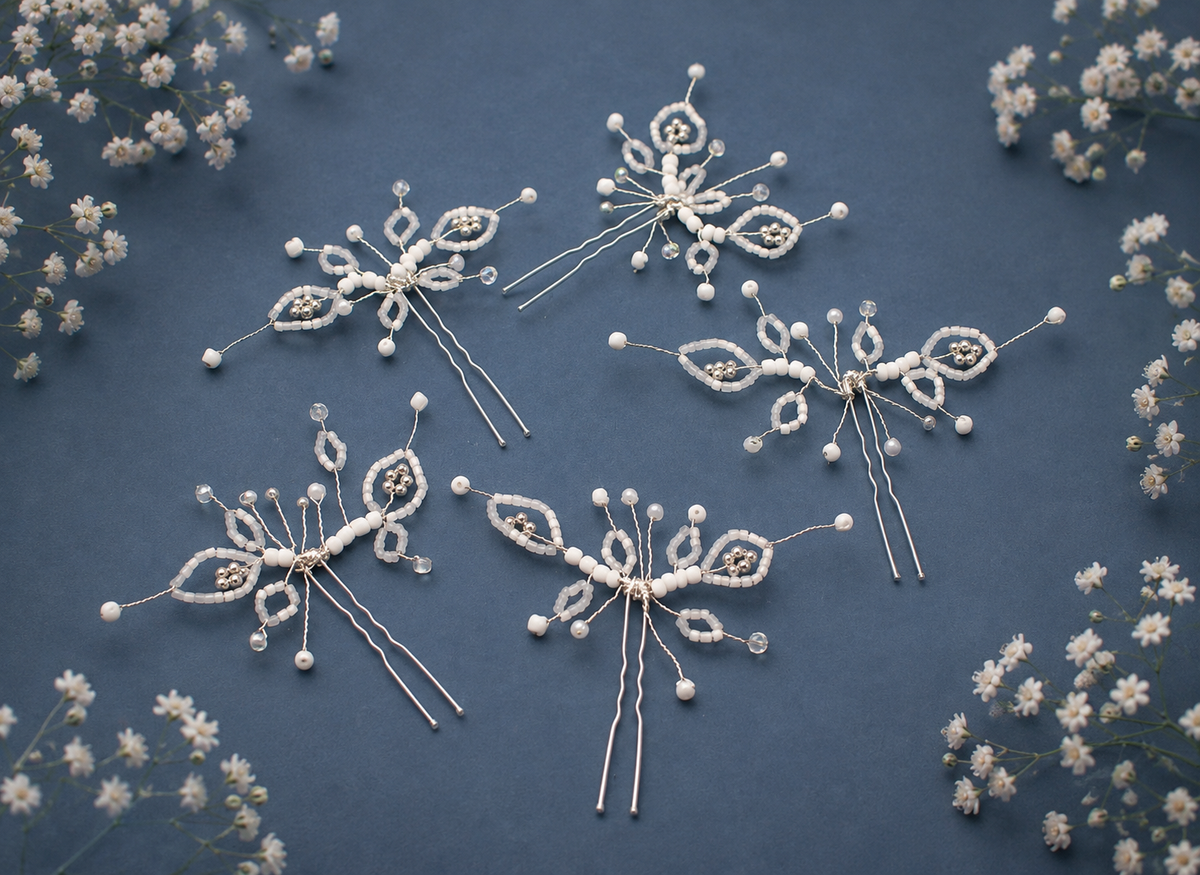 Handmade Pearl Butterfly Hair Pins with Miyuki Beads – Bridal & Wedding Hair Accessories.”