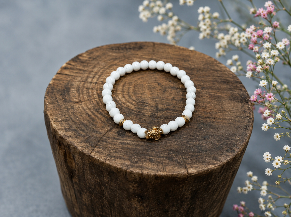Howlite Beaded Bracelet with Rectangular Gemstone