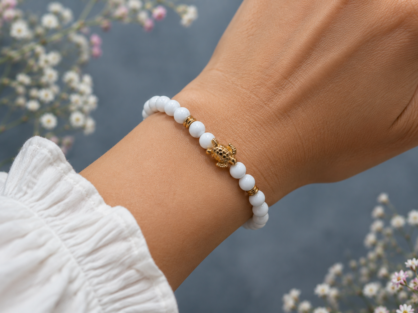 Howlite Beaded Bracelet with Rectangular Gemstone