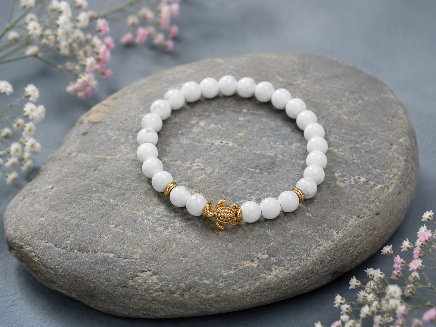 Howlite Beaded Bracelet with Rectangular Gemstone