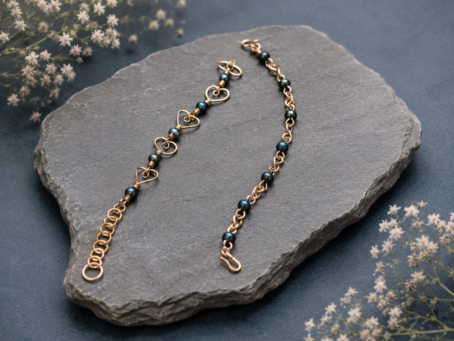 Matching Infinity & Heart Link Bracelet Set