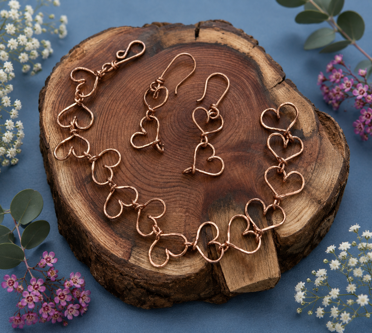Handmade Copper Wire Heart Bracelet and Earring Set – Handmade Romantic Jewellery