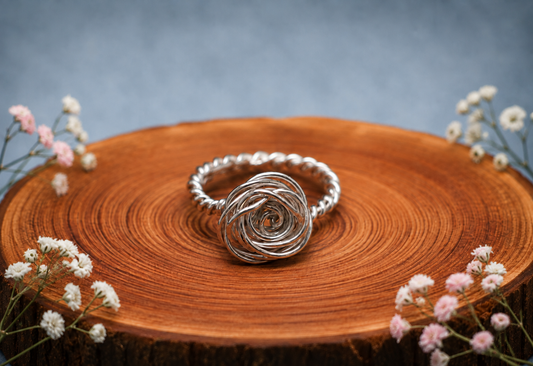 Handmade Sterling Silver Wire Rose Ring size N