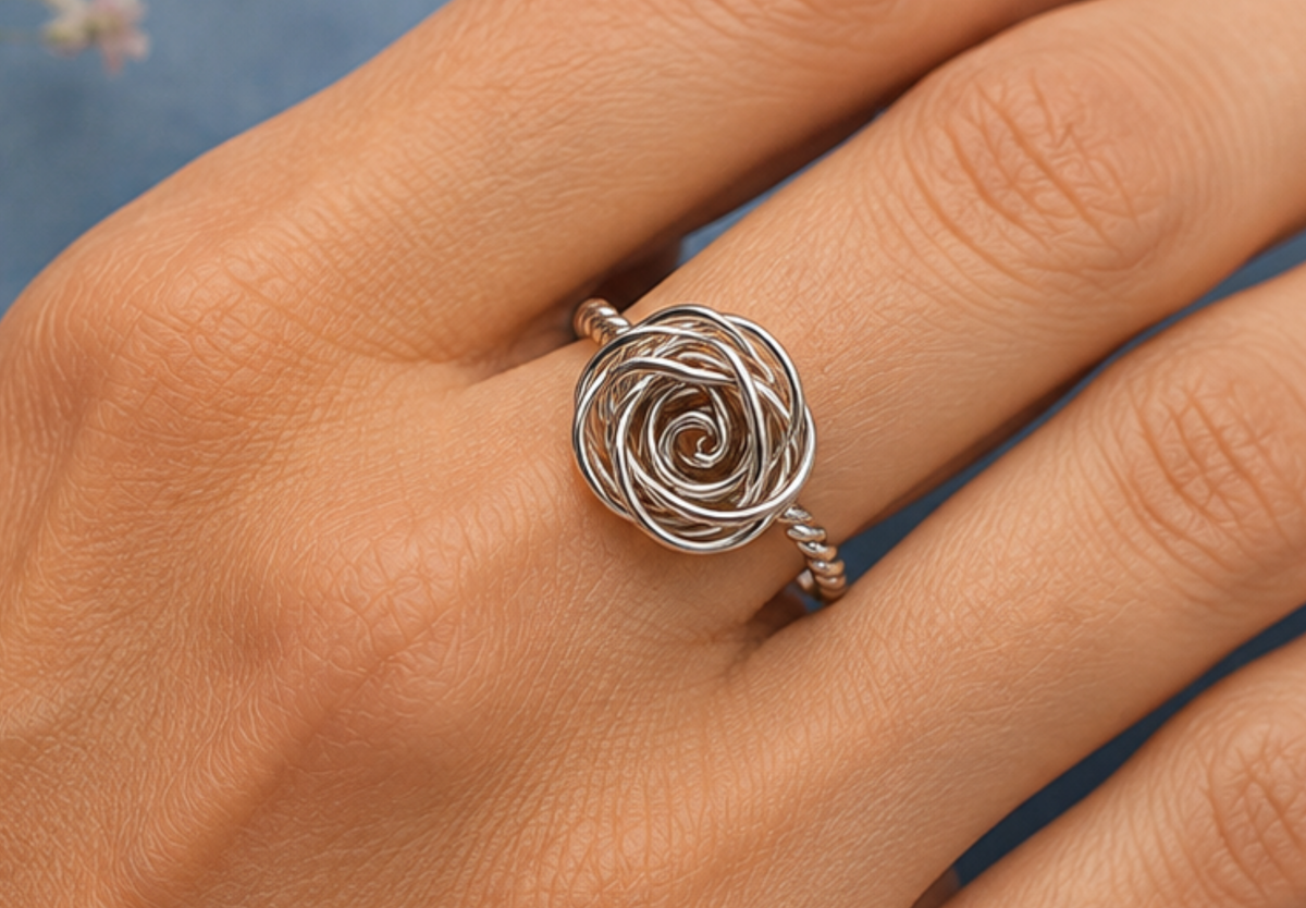 Handmade Sterling Silver Wire Rose Ring size N