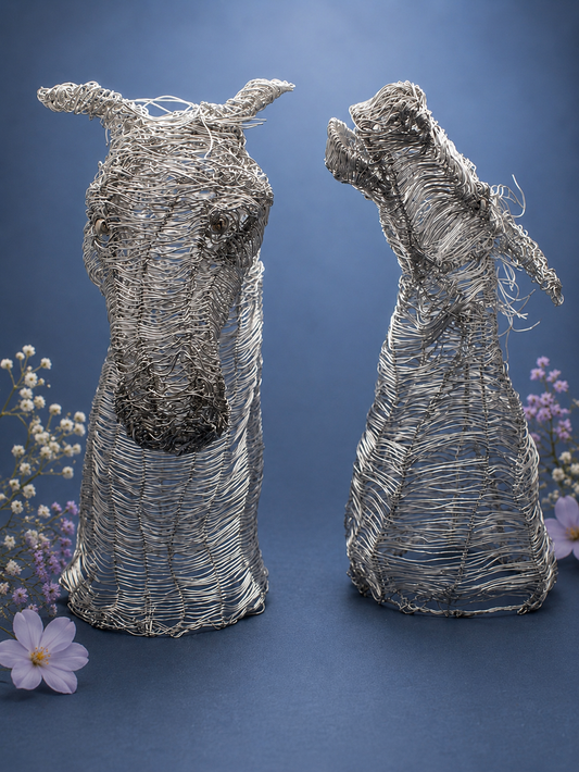 Twin Kelpie Wire Horse Sculpture