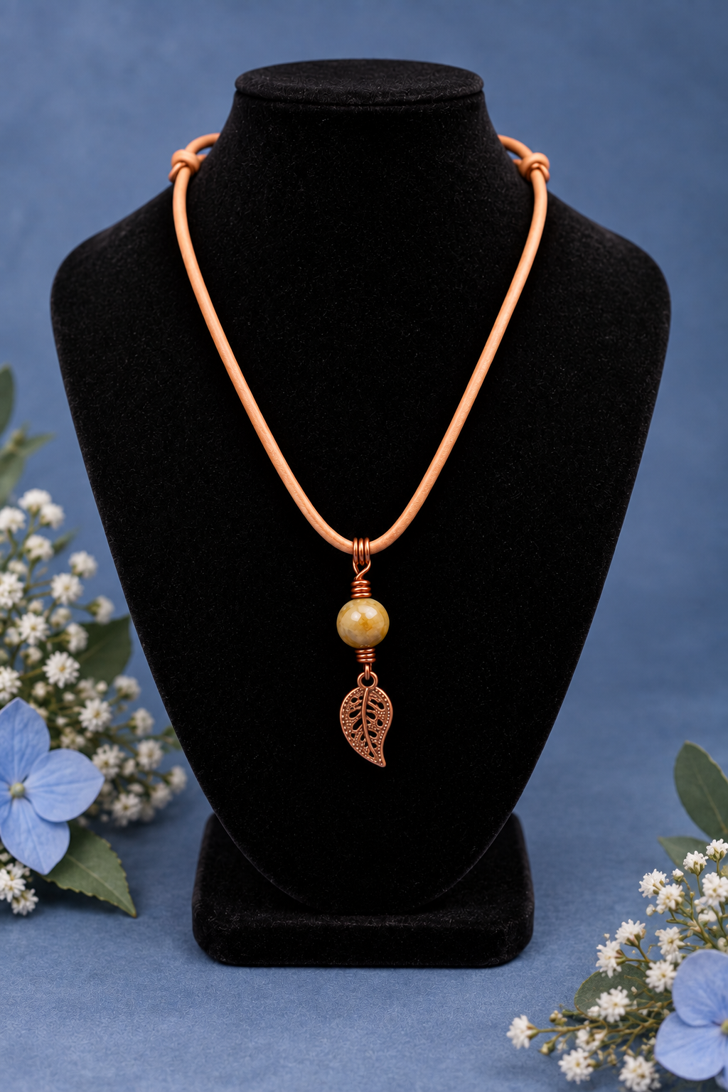 Copper Leaf & Serpentine Gemstone Necklace