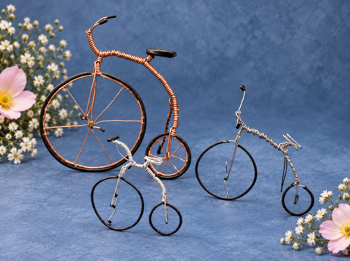 Wire Bicycle Sculpture Set – Handmade Metal Art