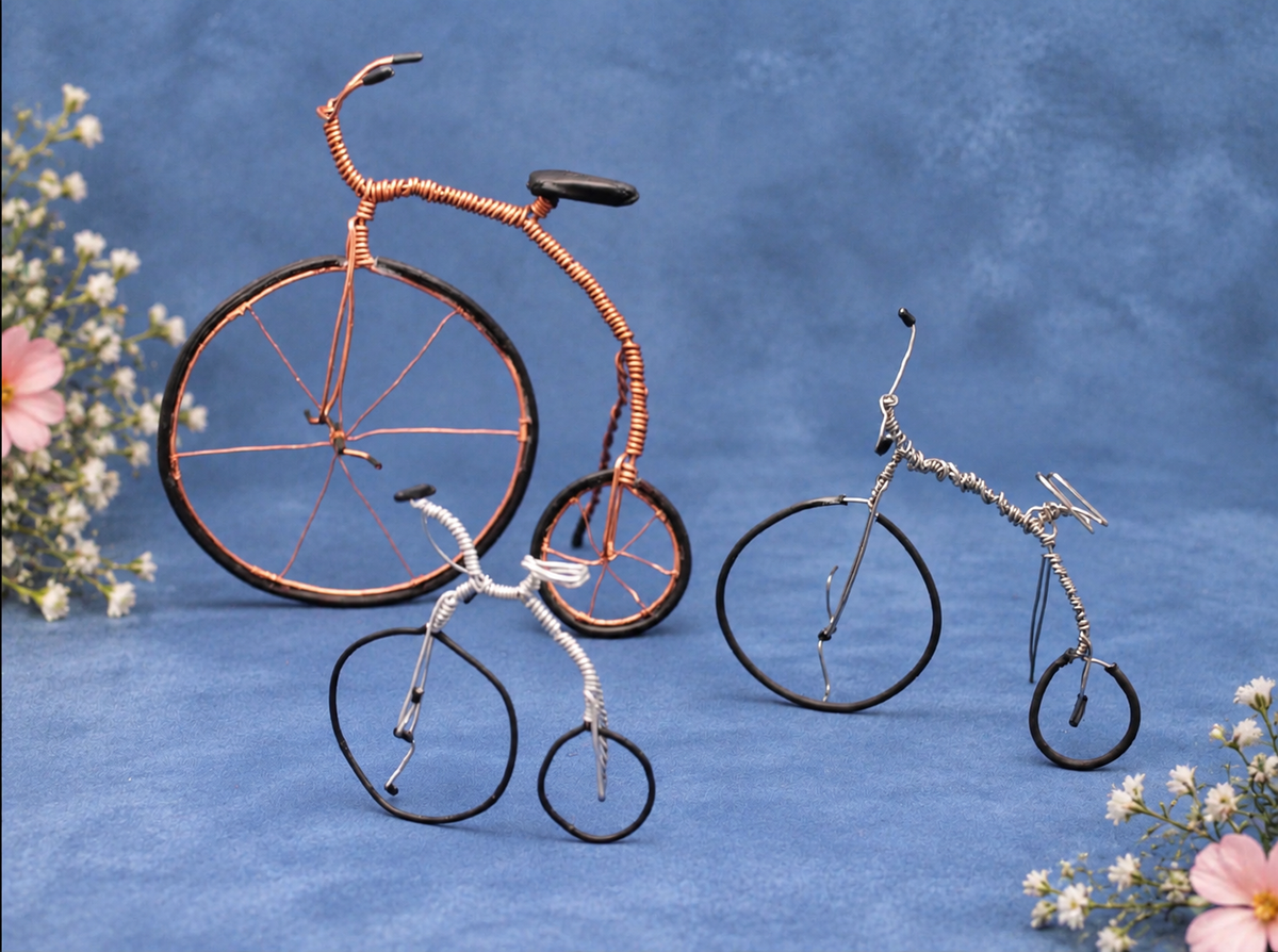 Wire Bicycle Sculpture Set – Handmade Metal Art