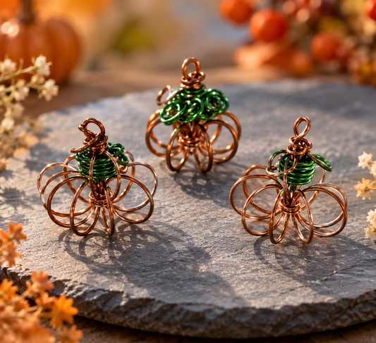Copper Wire Pumpkin Earrings & Pendant Set