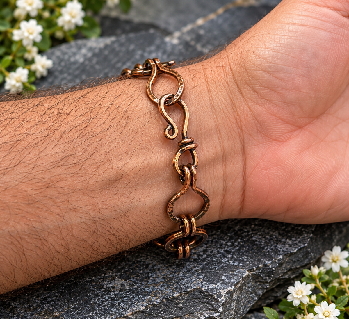 Rustic Heritage – Handmade Recycled Copper Link Bracelet