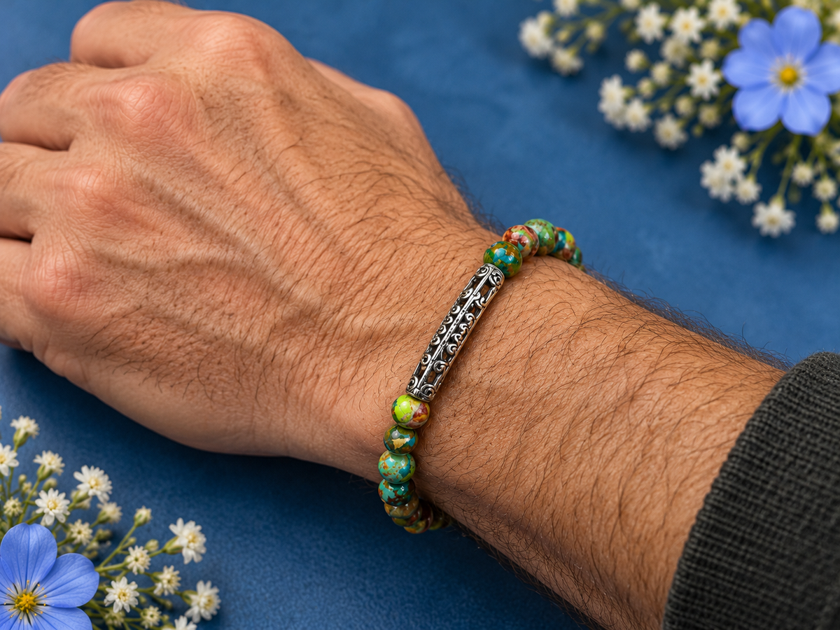 Colourful Sea Sediment Jasper-Style Unisex Beaded Bracelet
