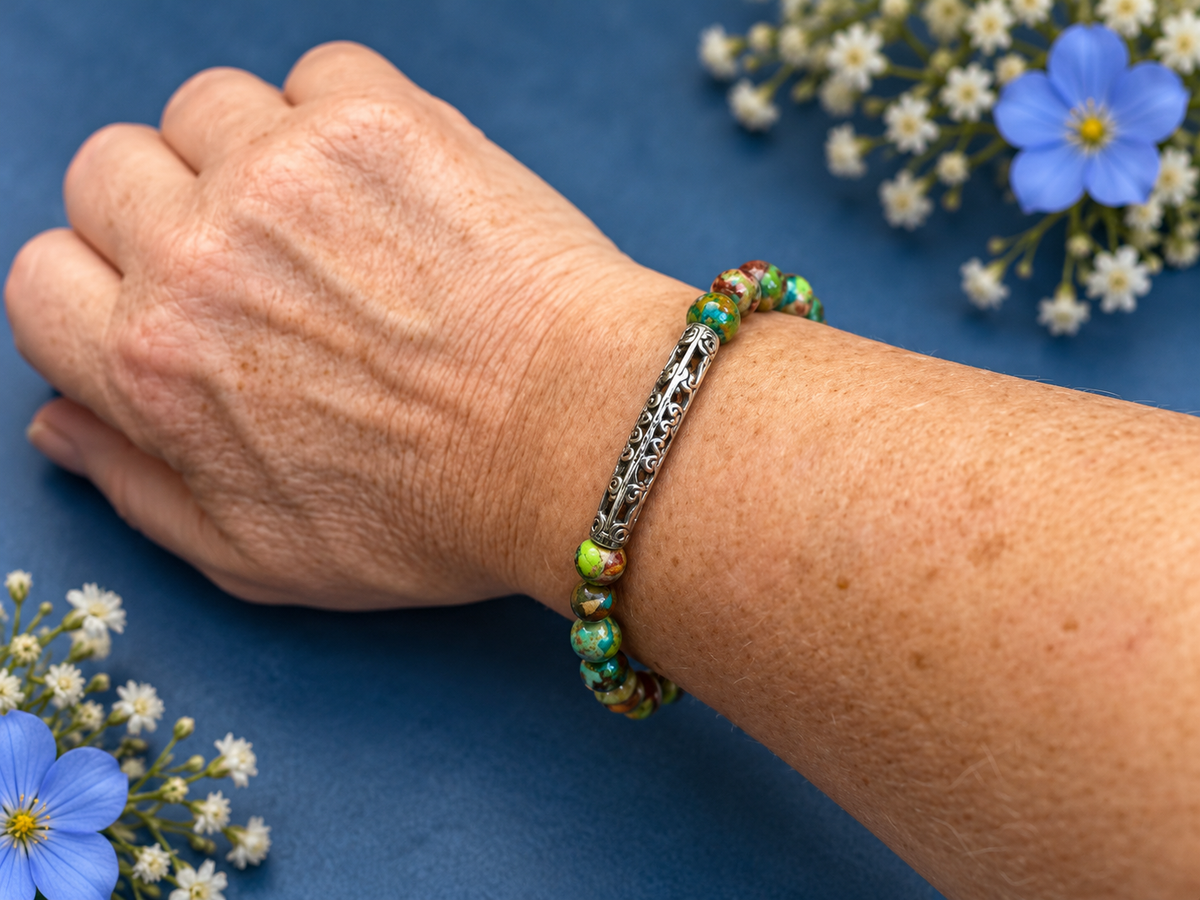 Colourful Sea Sediment Jasper-Style Unisex Beaded Bracelet