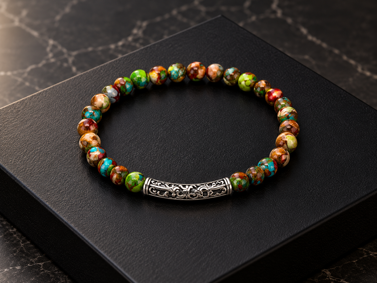 Colourful Sea Sediment Jasper-Style Unisex Beaded Bracelet