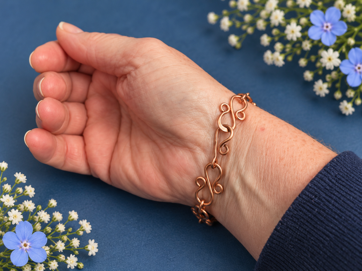 Handmade Copper Double Scroll Bracelet.