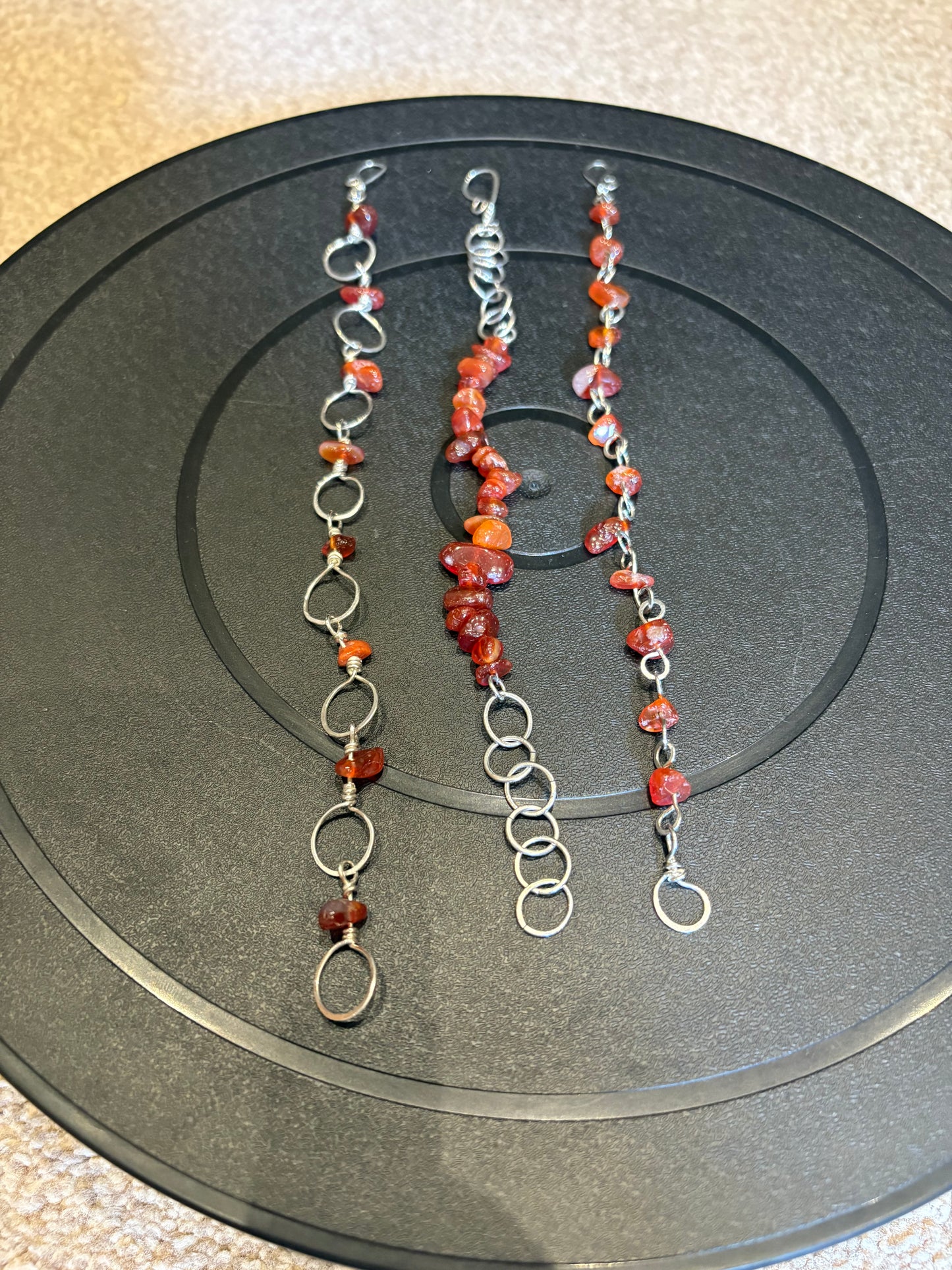 3 Carnelian Chip & sterling Silver mixed handmade Links Bracelet Set