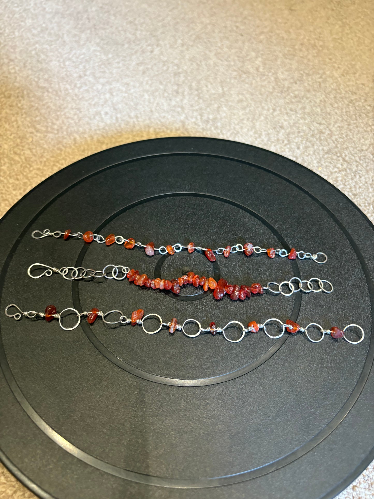 3 Carnelian Chip & sterling Silver mixed handmade Links Bracelet Set