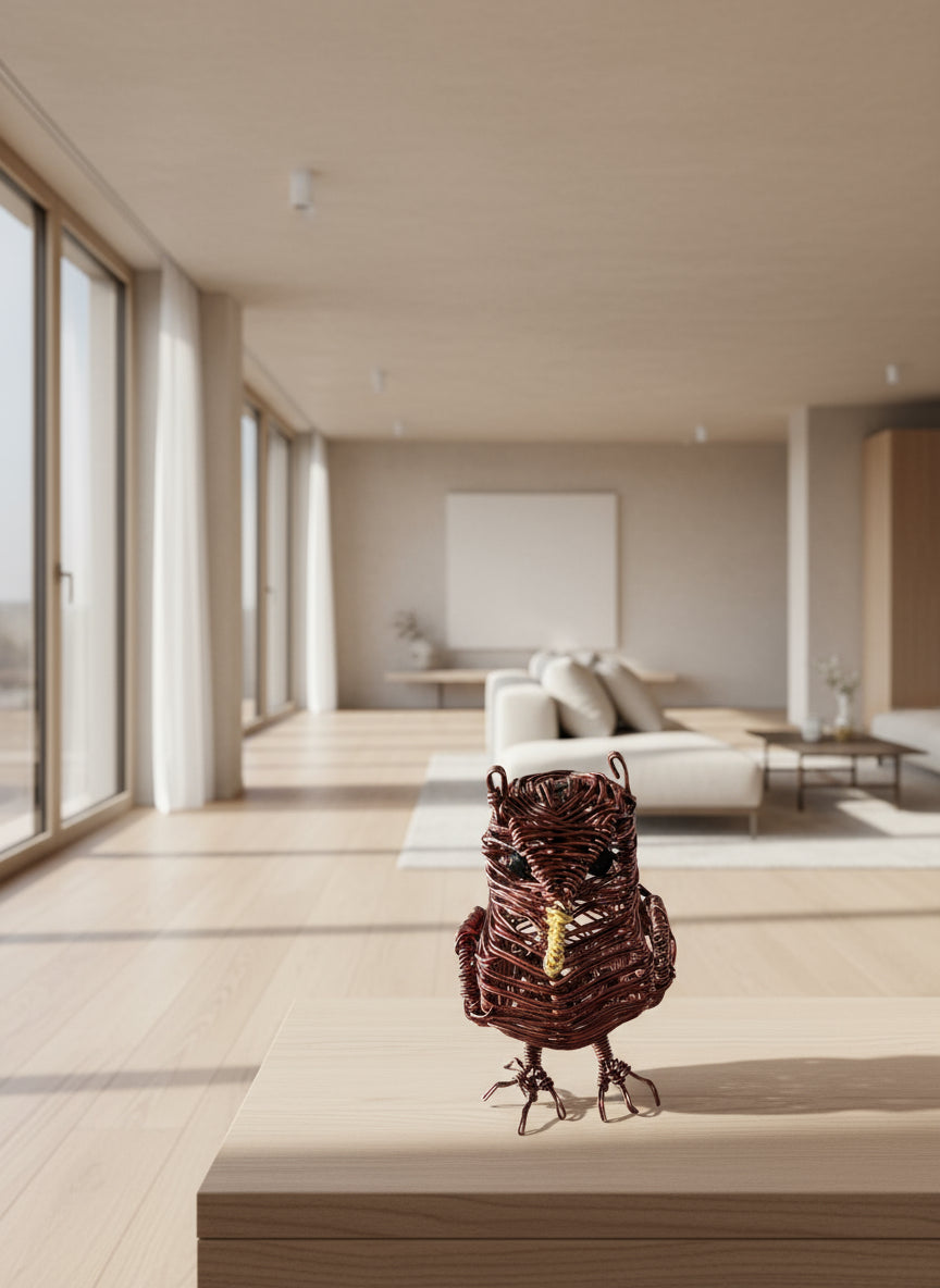 Brown Wire Owl Sculpture – Handmade Metal Art