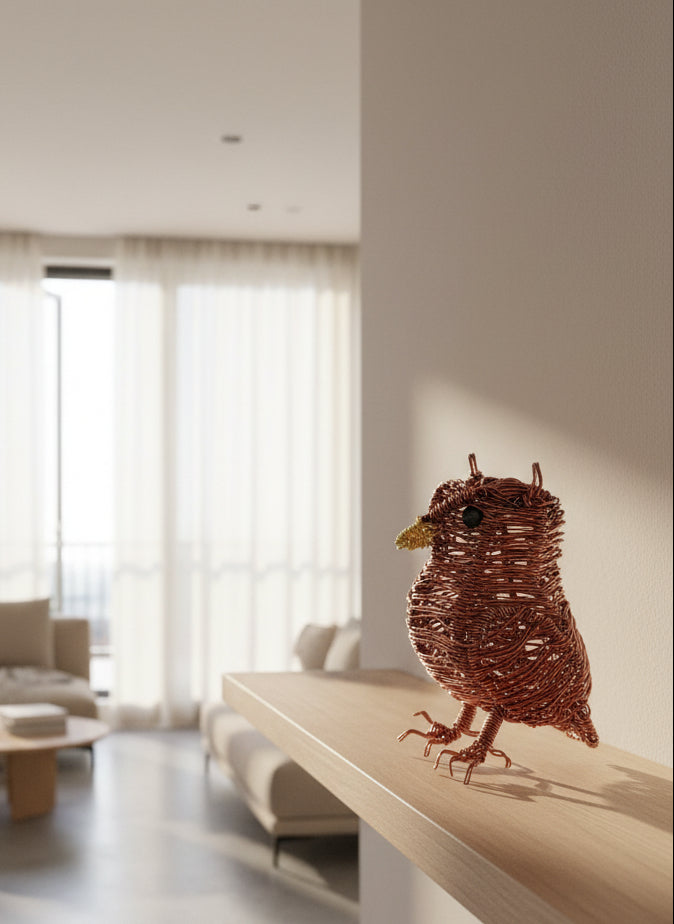 Brown Wire Owl Sculpture – Handmade Metal Art