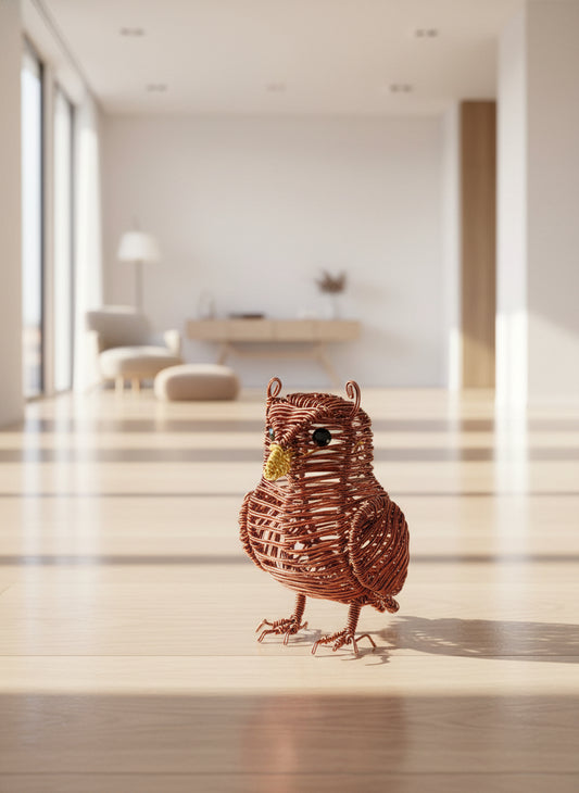 Brown Wire Owl Sculpture – Handmade Metal Art