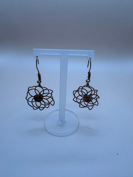 Copper Wire Floral Earrings – Handmade Artisan Design