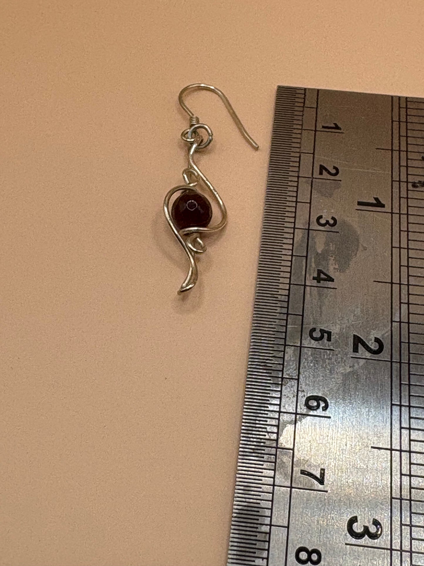 Sterling Silver Wire Drop Earring with 6mm Red ruby Gemstone – Handmade