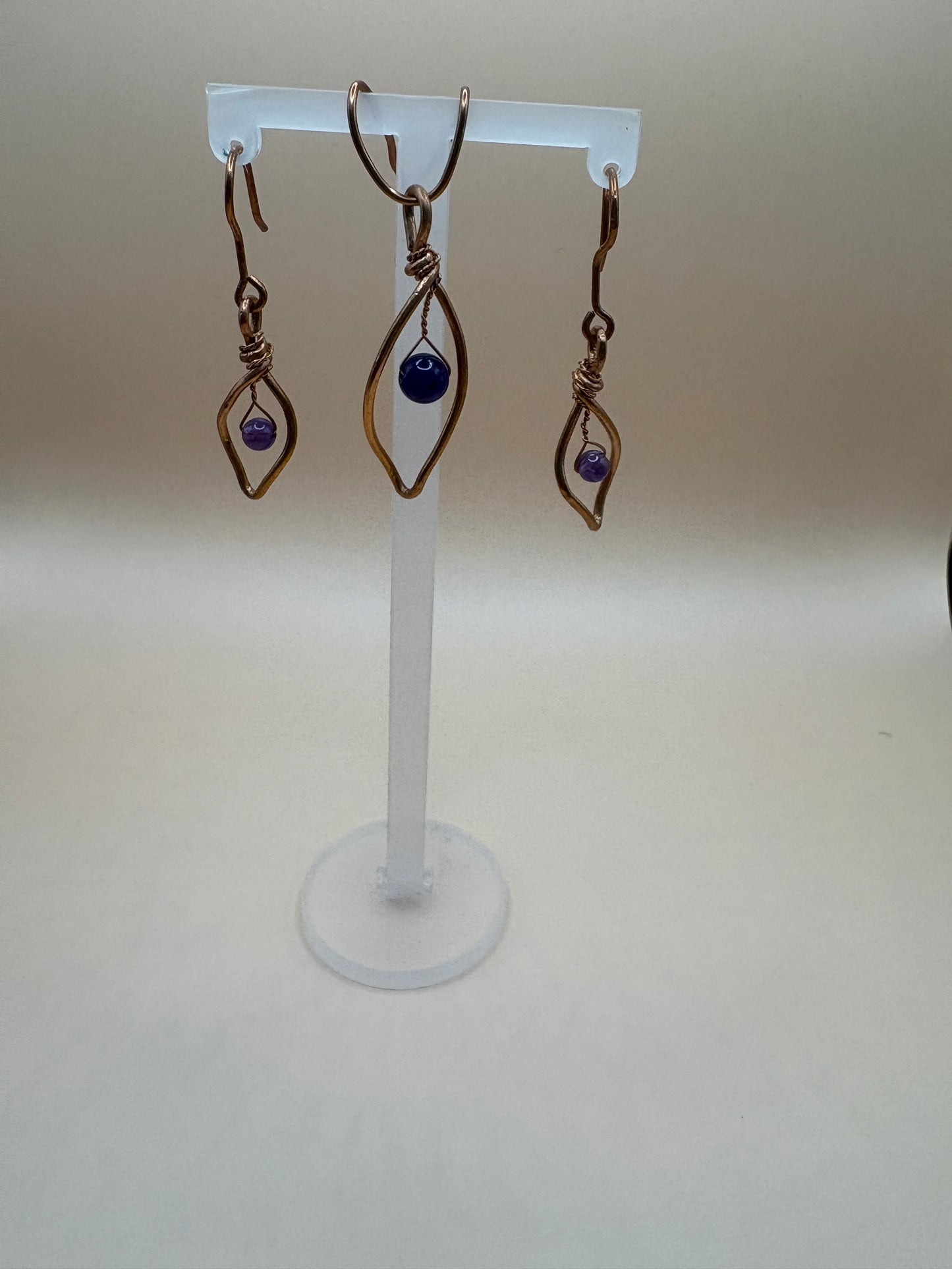 Copper Wire Earrings and pendant set with amethyst Gemstone Beads