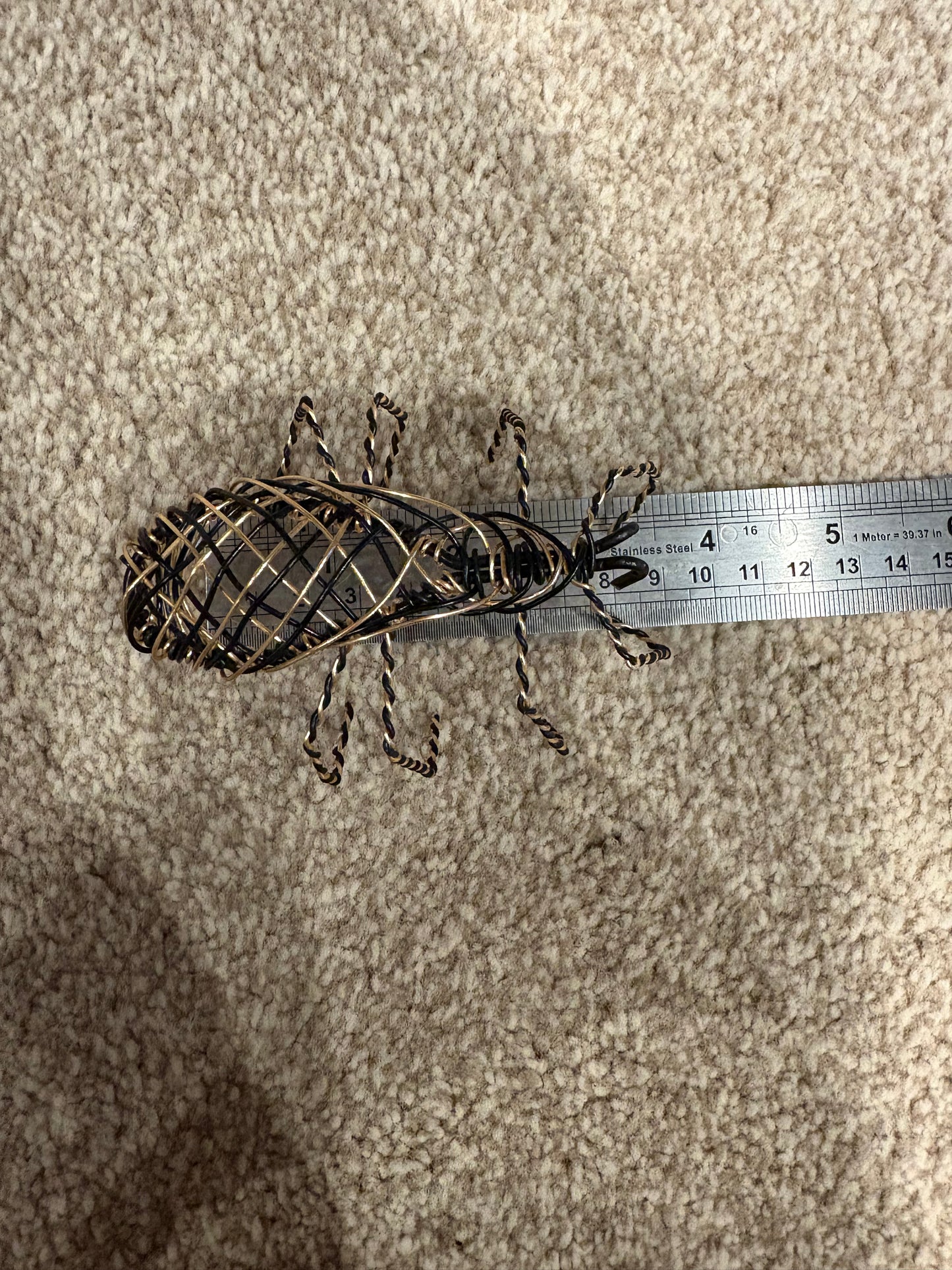 Handcrafted Black and Copper Wire Spider Sculpture