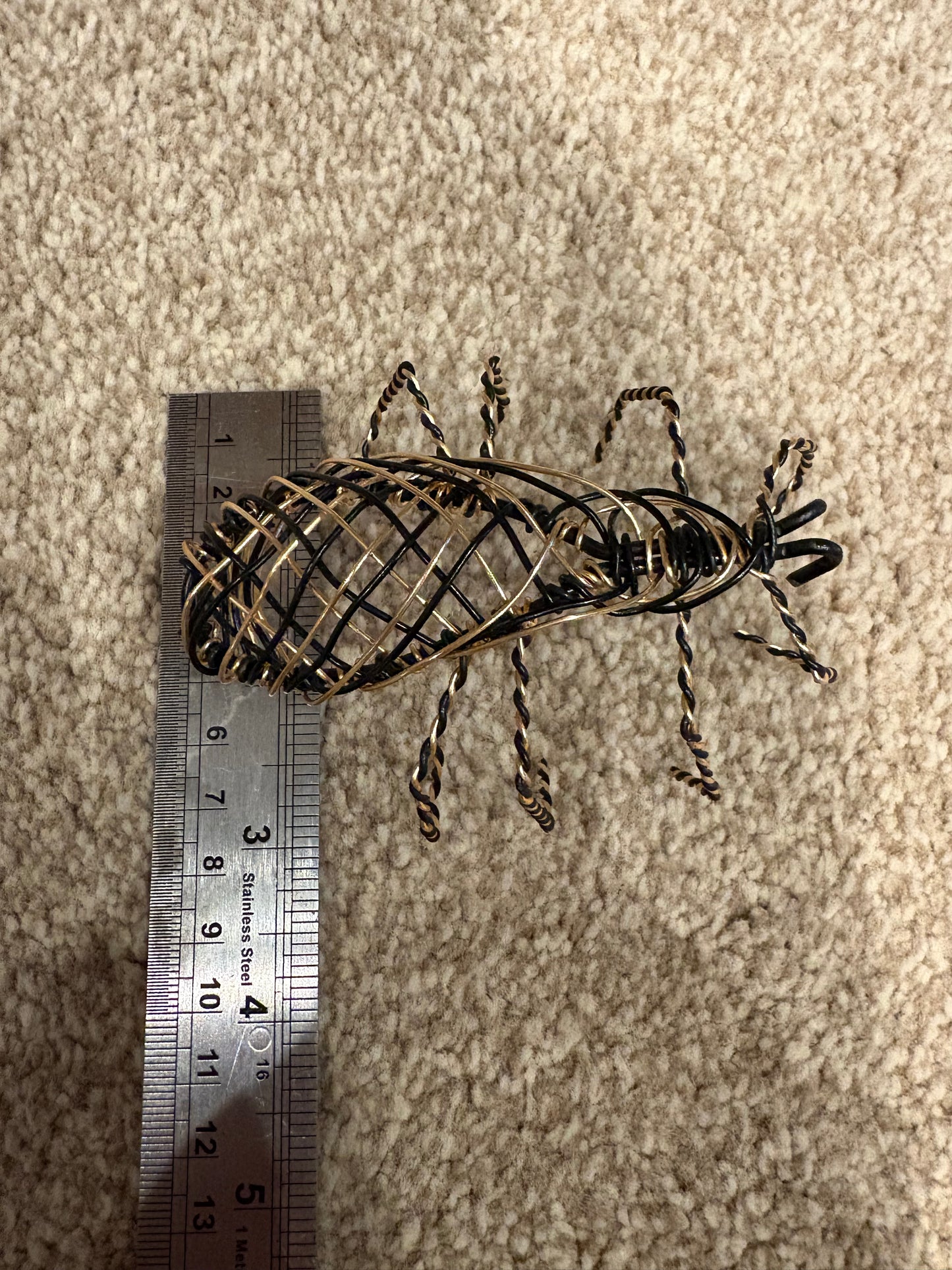 Handcrafted Black and Copper Wire Spider Sculpture