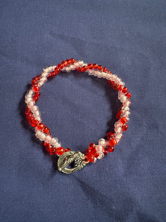 Red & white miyuka Beaded Twist Bracelet