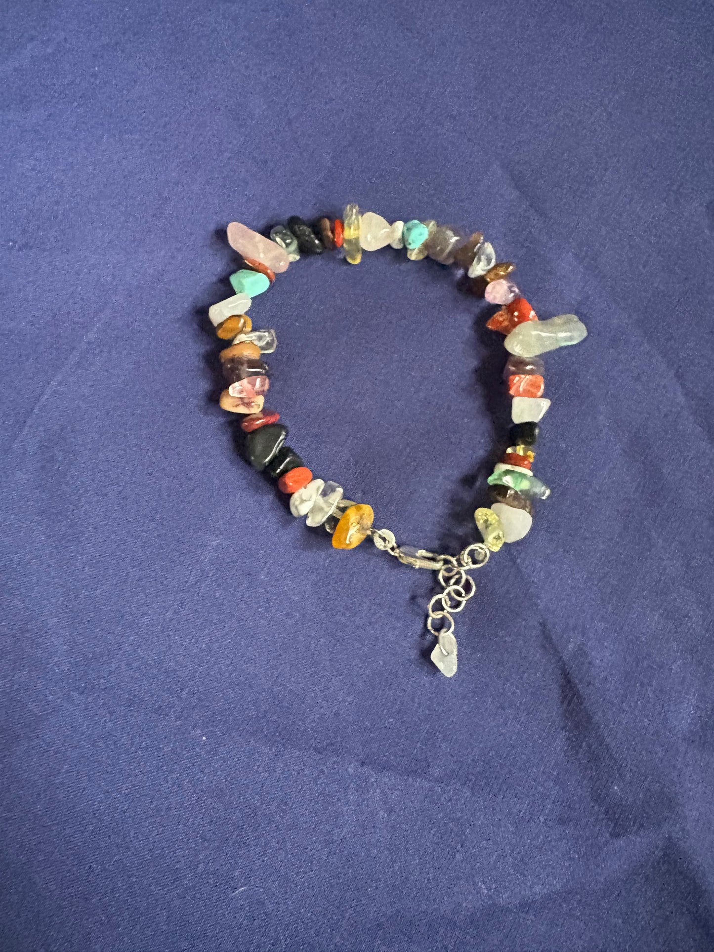 mixed gemstone Chips Bracelet with handmade sterling silver adjustable Chain