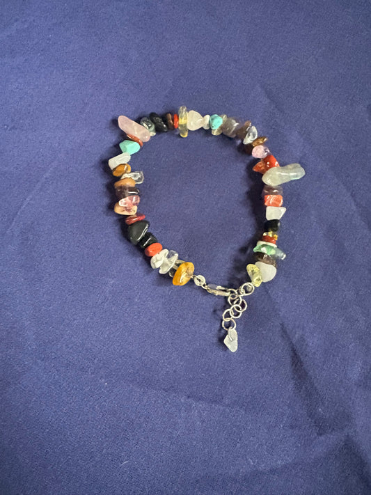 mixed gemstone Chips Bracelet with handmade sterling silver adjustable Chain