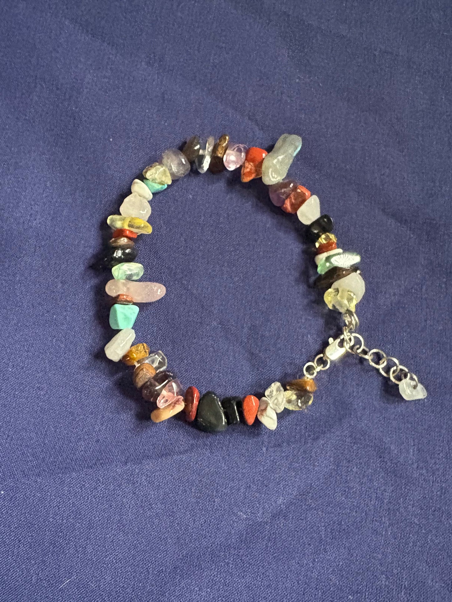mixed gemstone Chips Bracelet with handmade sterling silver adjustable Chain