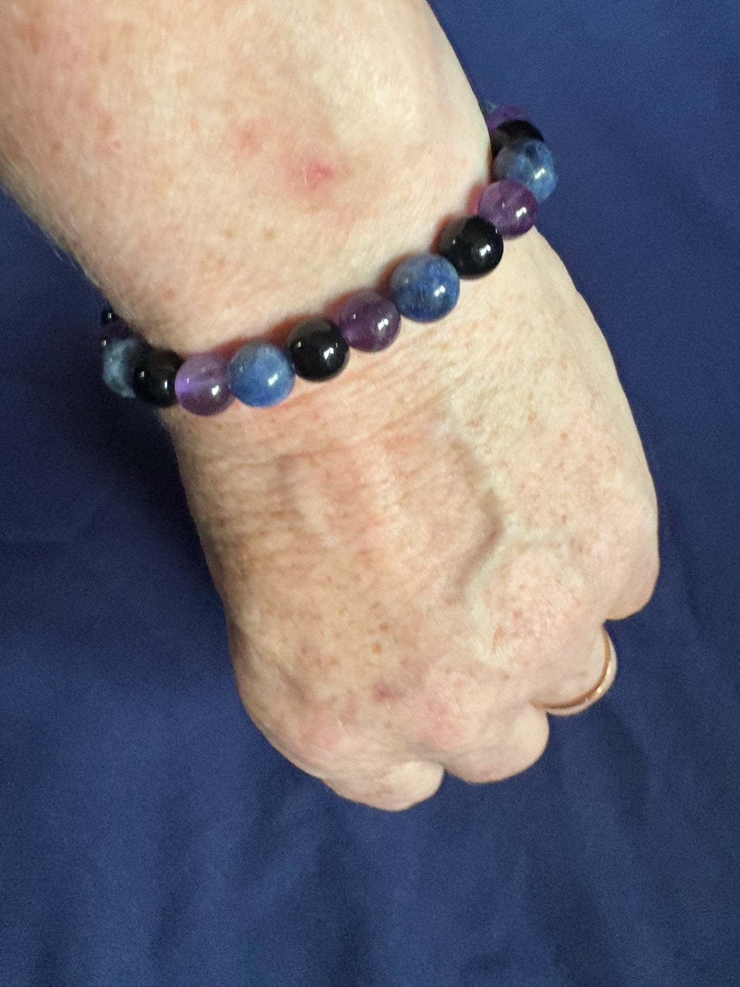 Amethyst, black agate sodalite Gemstone Bracelet