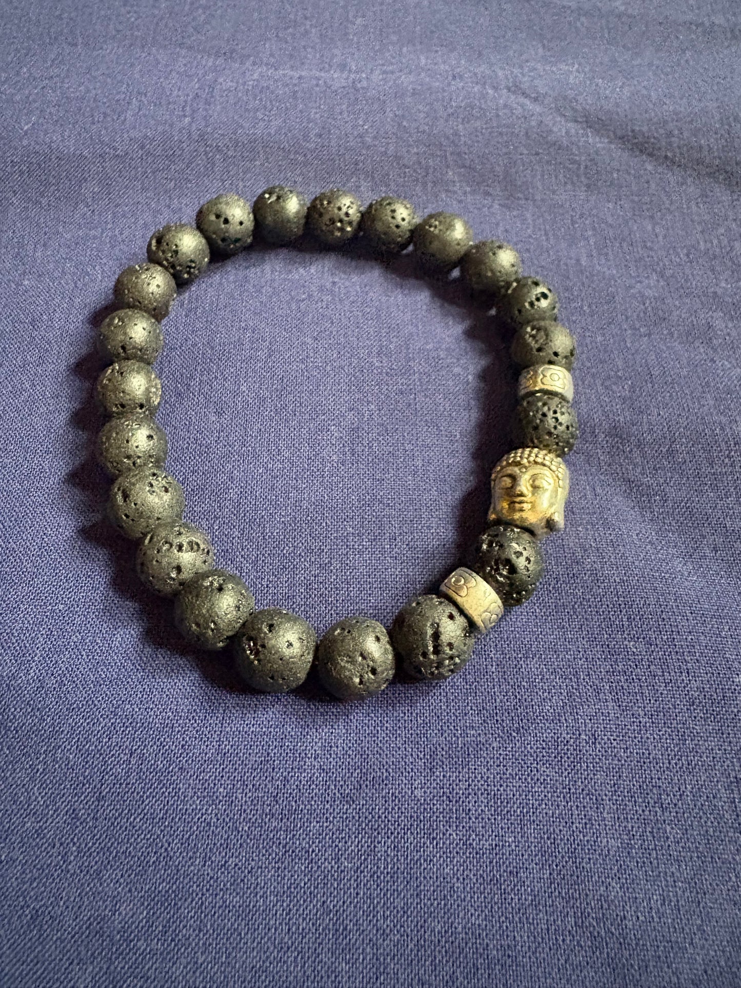 Black Lava Stone (basalt) Beaded Bracelet with silver Buddha bead