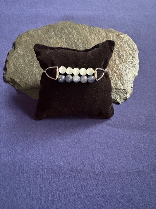 Sterling Silver Wire Wrapped Bangle with Moonstone & Iolite Gemstones