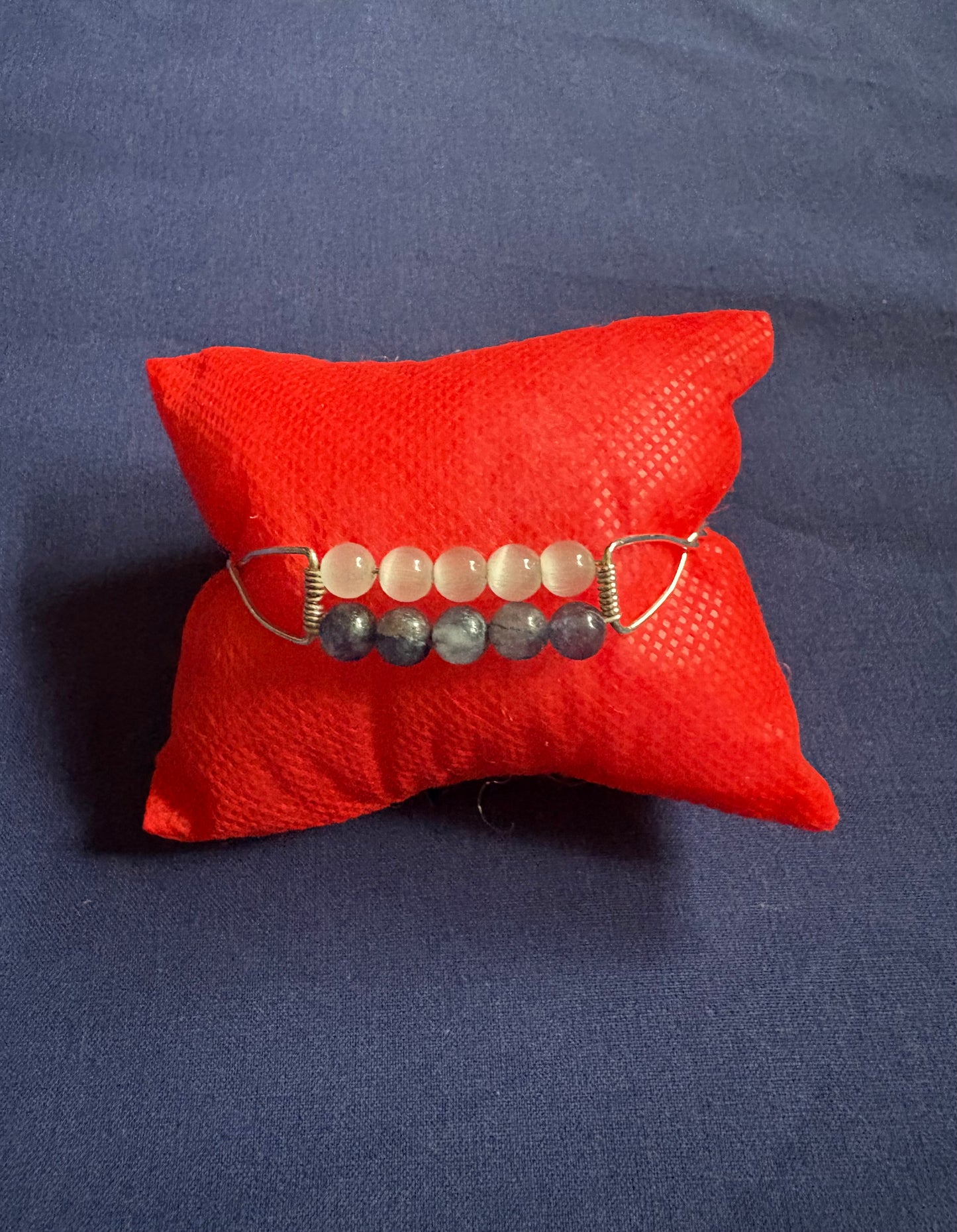 Sterling Silver Wire Wrapped Bangle with Moonstone & Iolite Gemstones