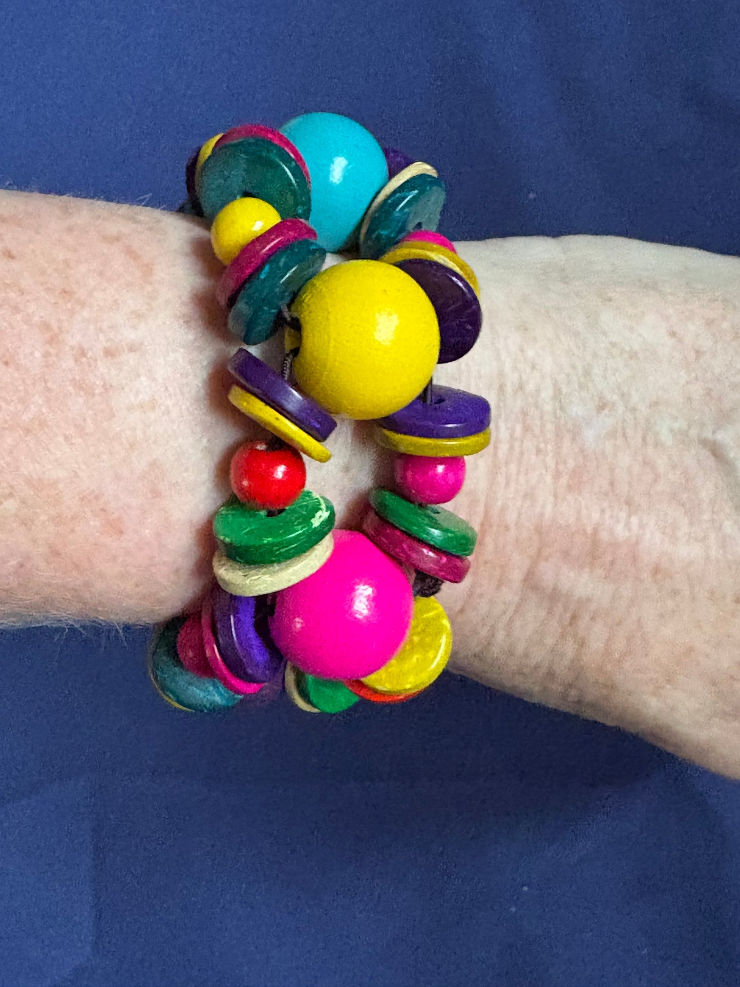 Chunky Multicolour Wooden Bead Boho  Style Bracelet