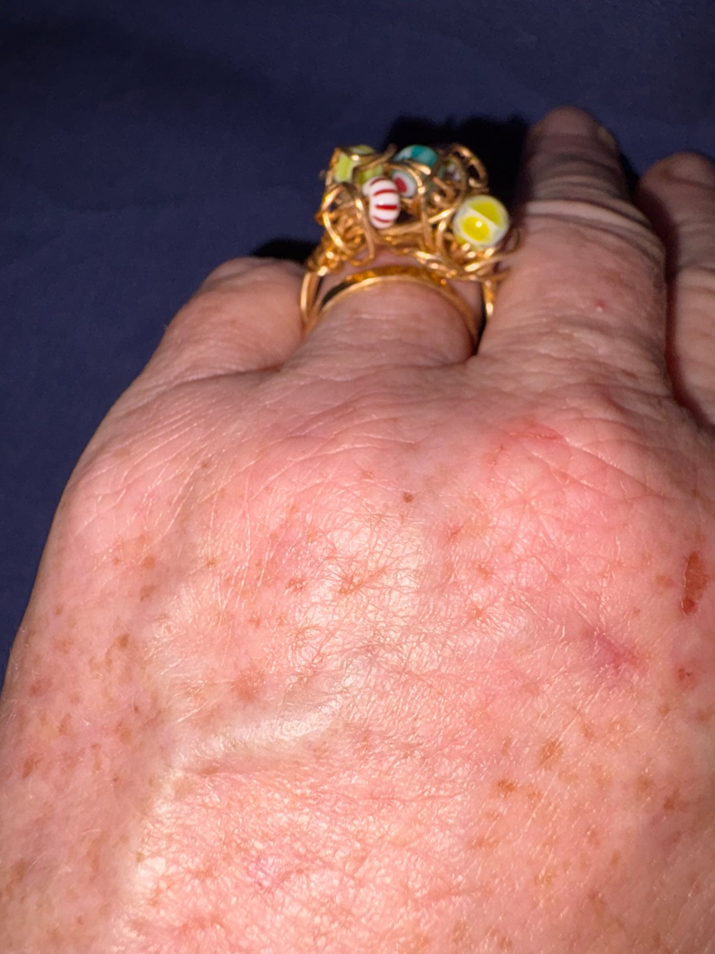 Gold Coloured Wire Ring with Multicolour Beads – Handmade
