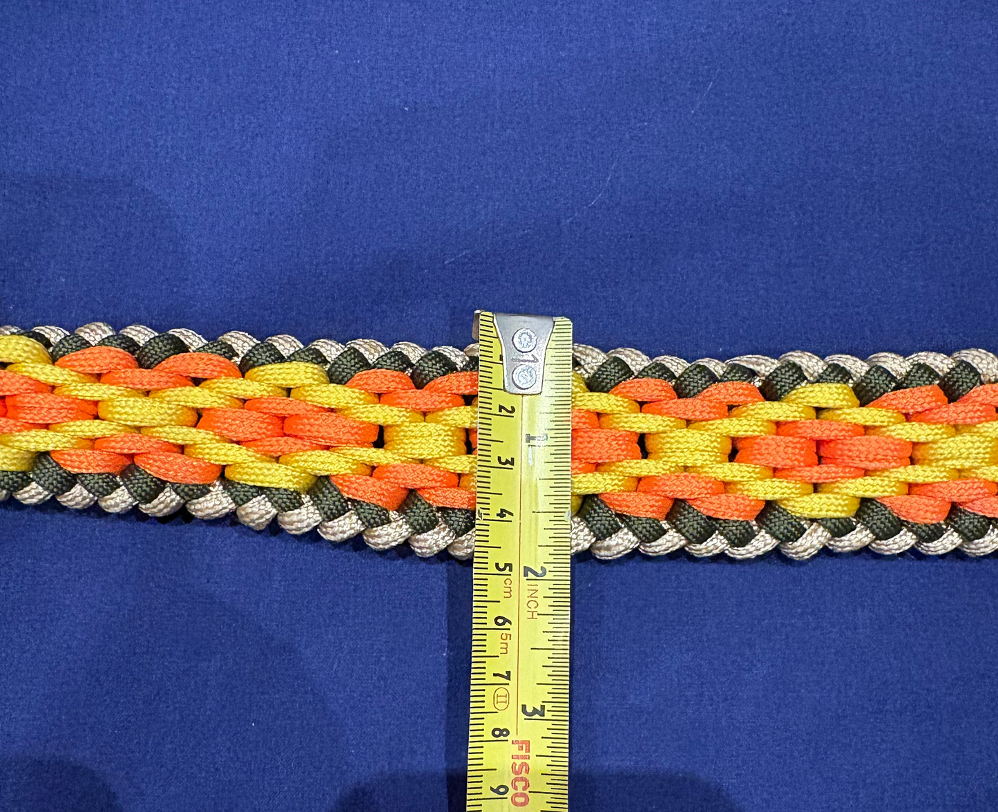 Wide Diamond Pattern Orange, Yellow, Cream & Green Braided Paracord Dog Collar