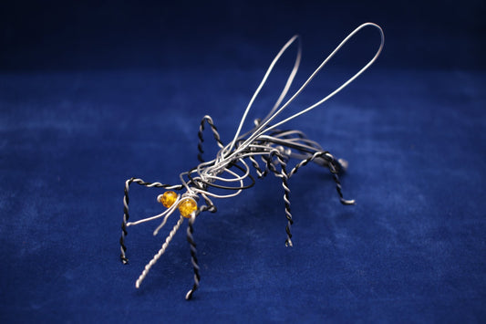 Handmade Wire mosquito Sculpture with Amber Eyes