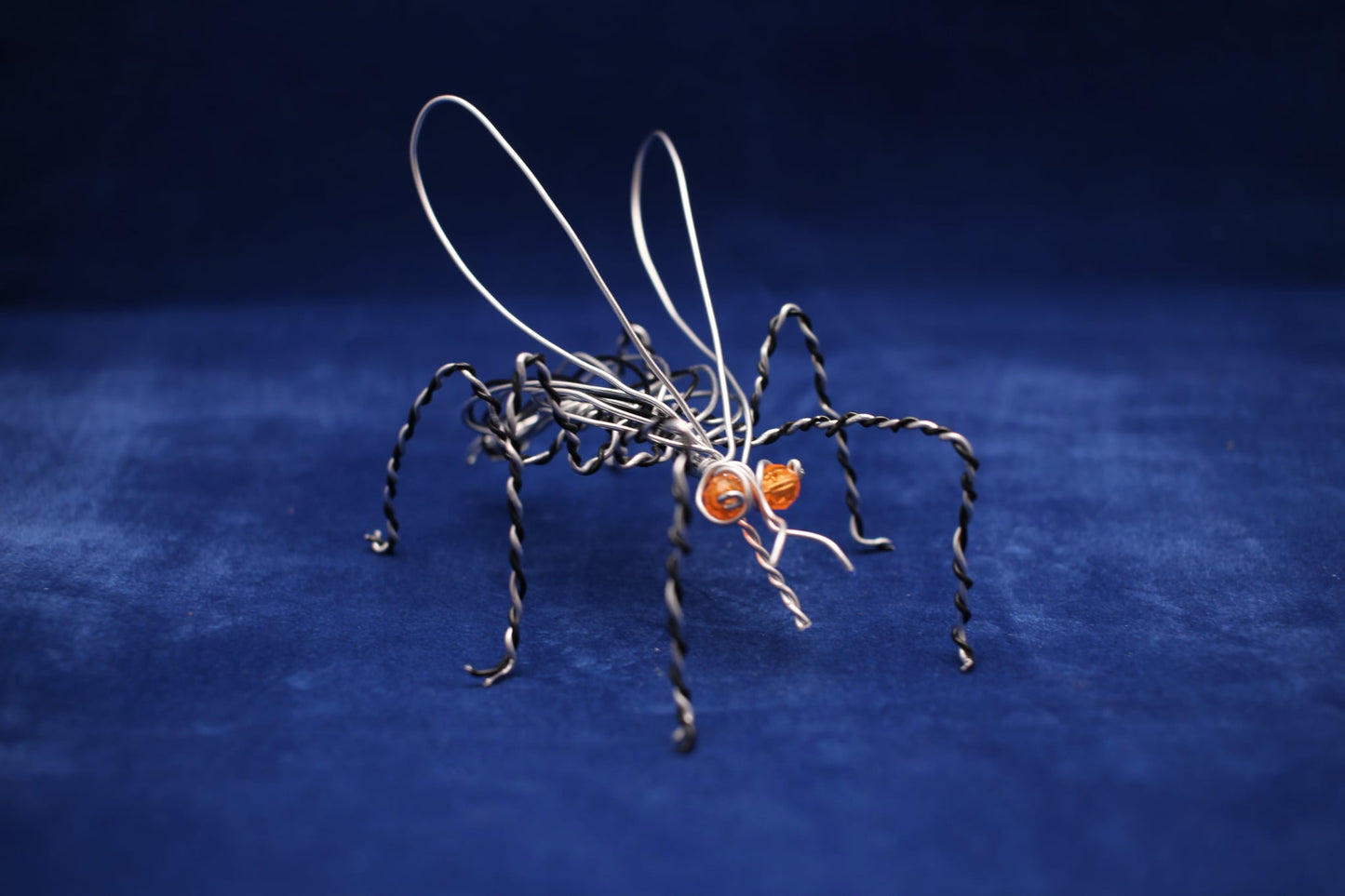 Handmade Wire Mosquito Sculpture with Amber Eyes