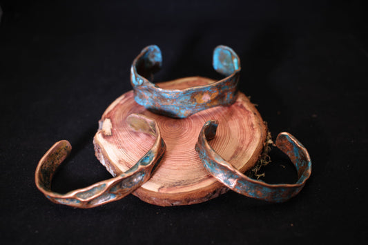 Hammered Copper Patina Oval Bangles - Handcrafted Artisan Cuffs