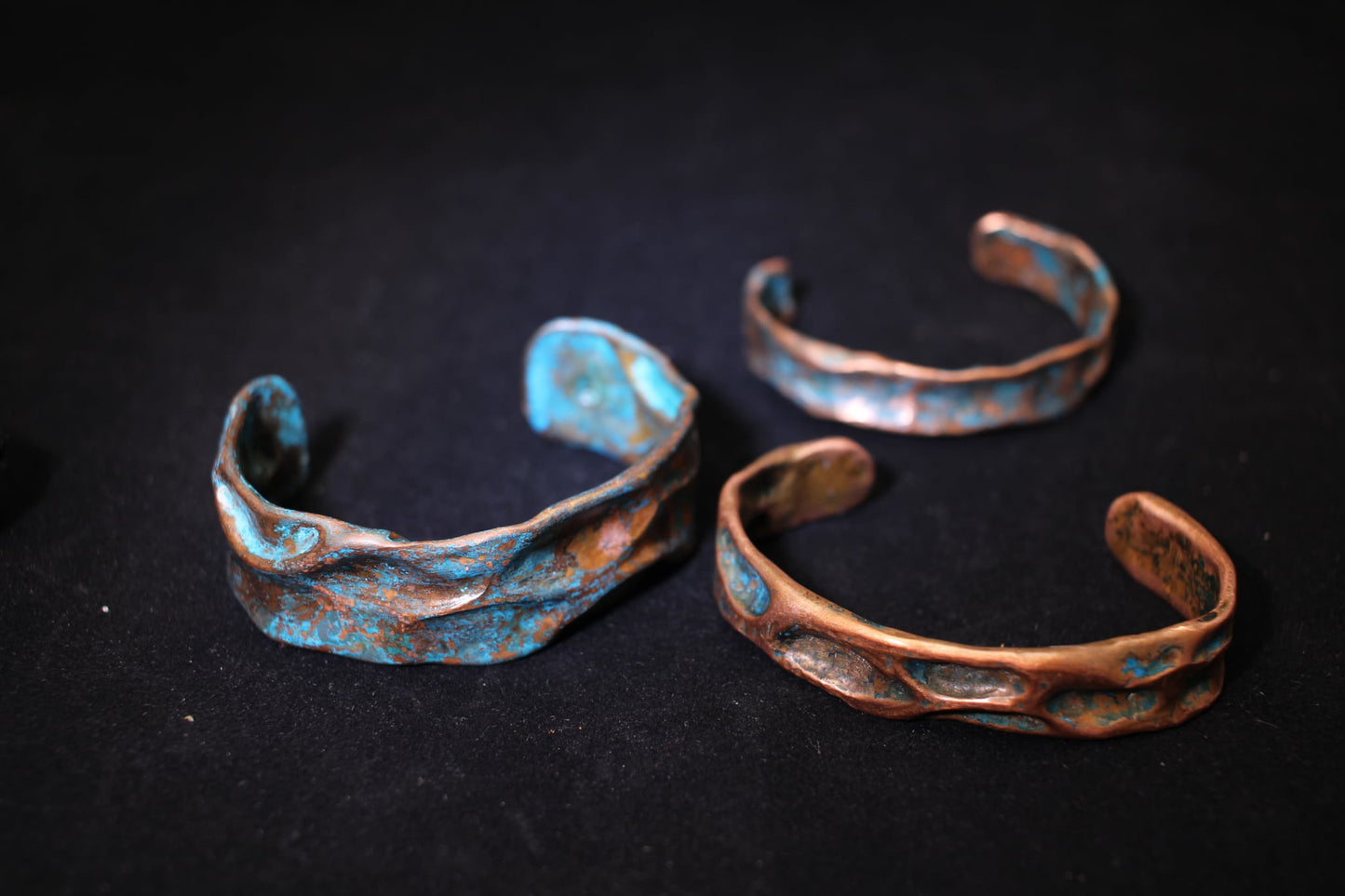 Hammered Copper Patina Oval Bangles - Handcrafted Artisan Cuffs