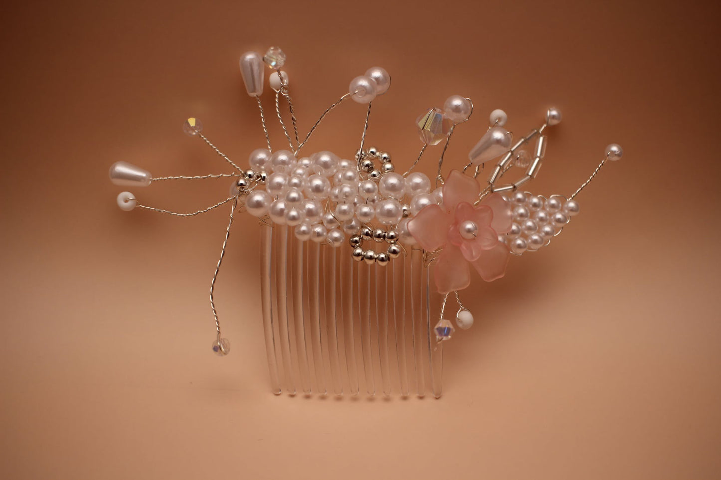 Pink Pearl Floral Bead Hair Combs – Handmade Bridal Accessories