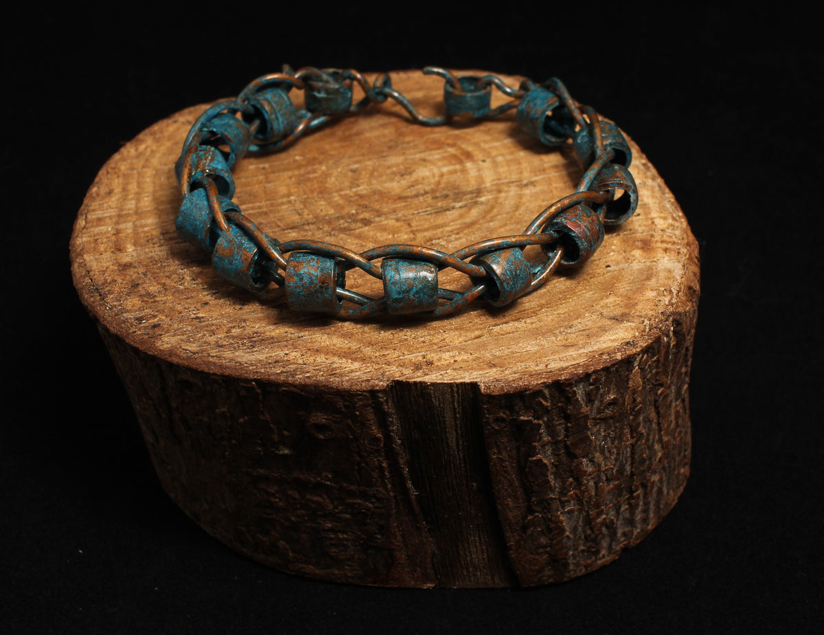 Copper Tube Bangle with Blue Patina