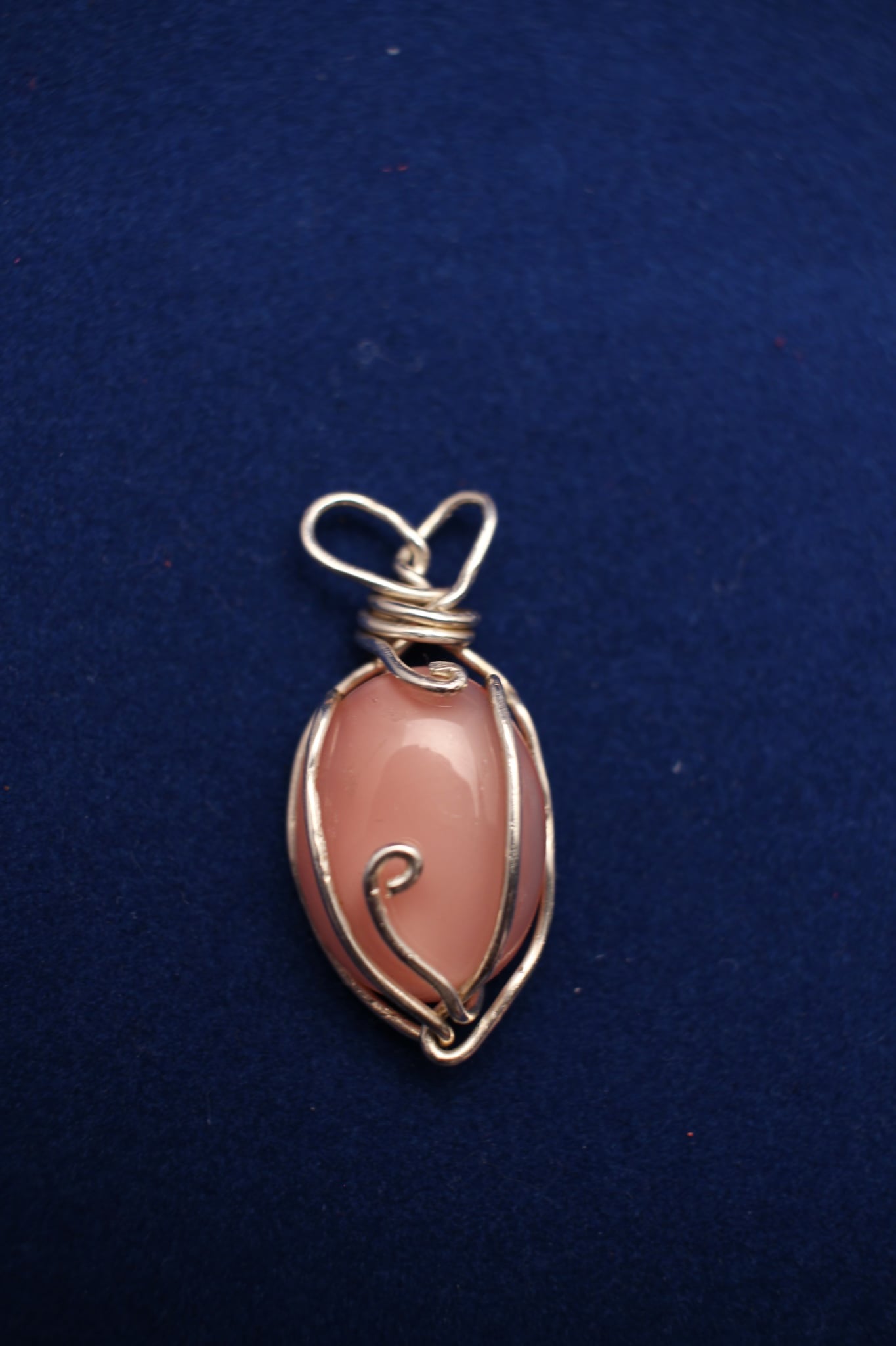 Pink Quartz Stone Wire-Wrapped Pendant with Heart Loop