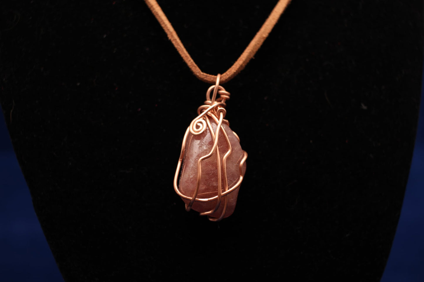 Copper Wire-Wrapped Rose Quartz Pendant